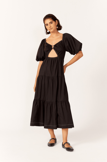 Ruched-Waist Midi Dress