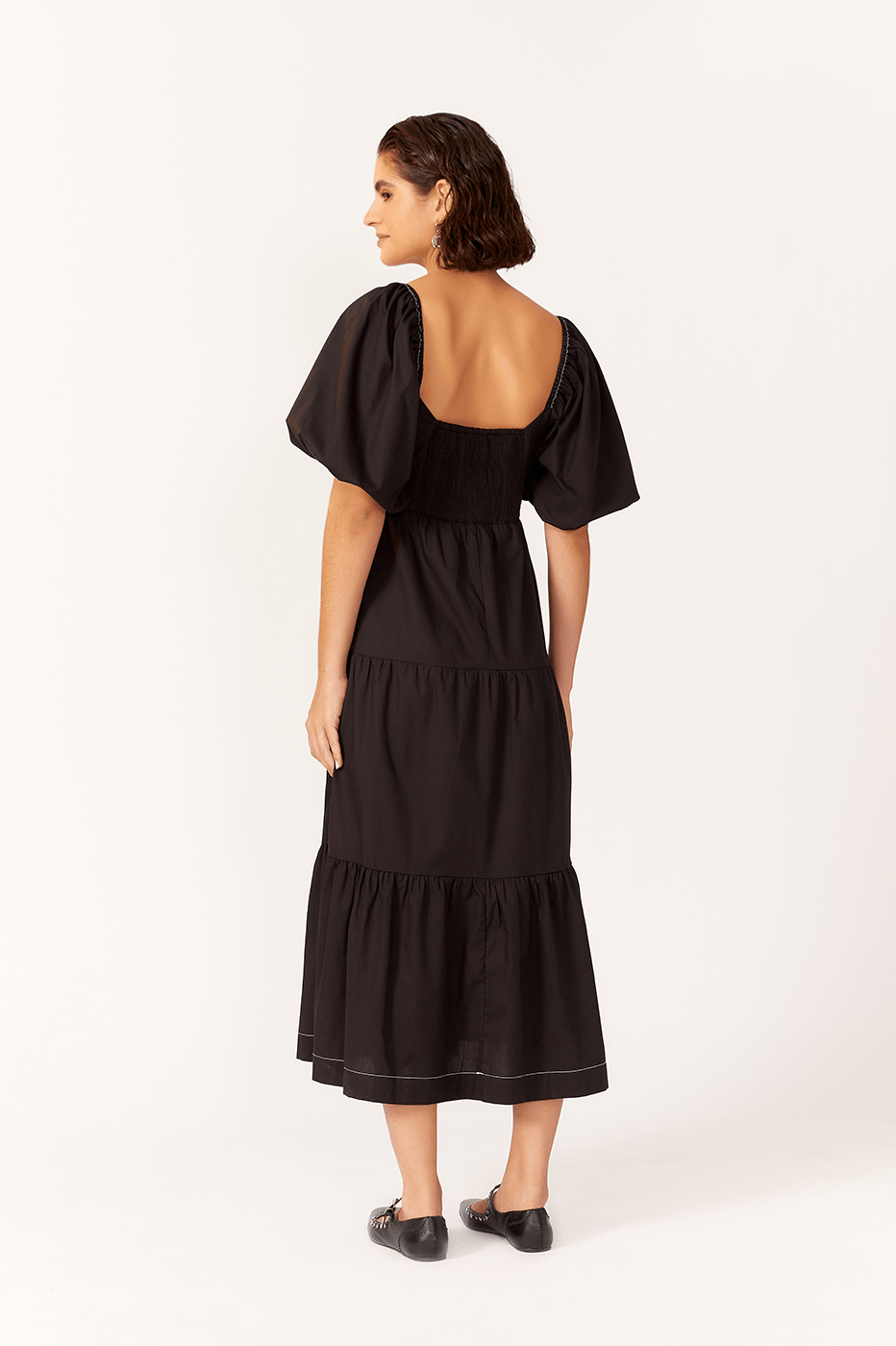 Ruched-Waist Midi Dress