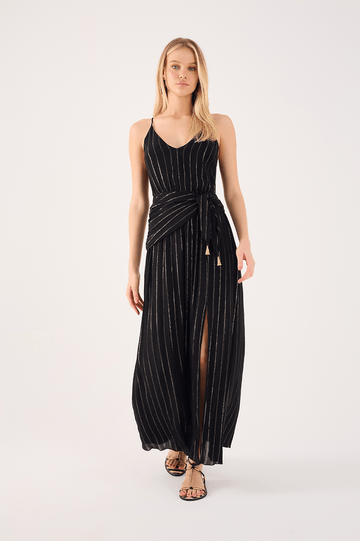 Long Lurex Tie-Bodice Dress