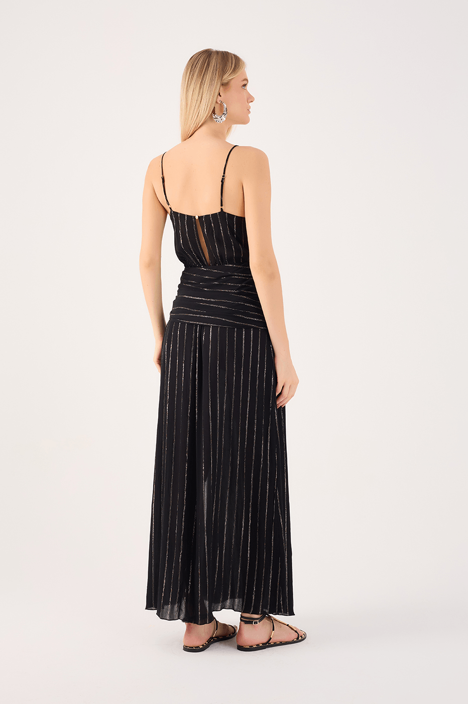 Long Lurex Tie-Bodice Dress