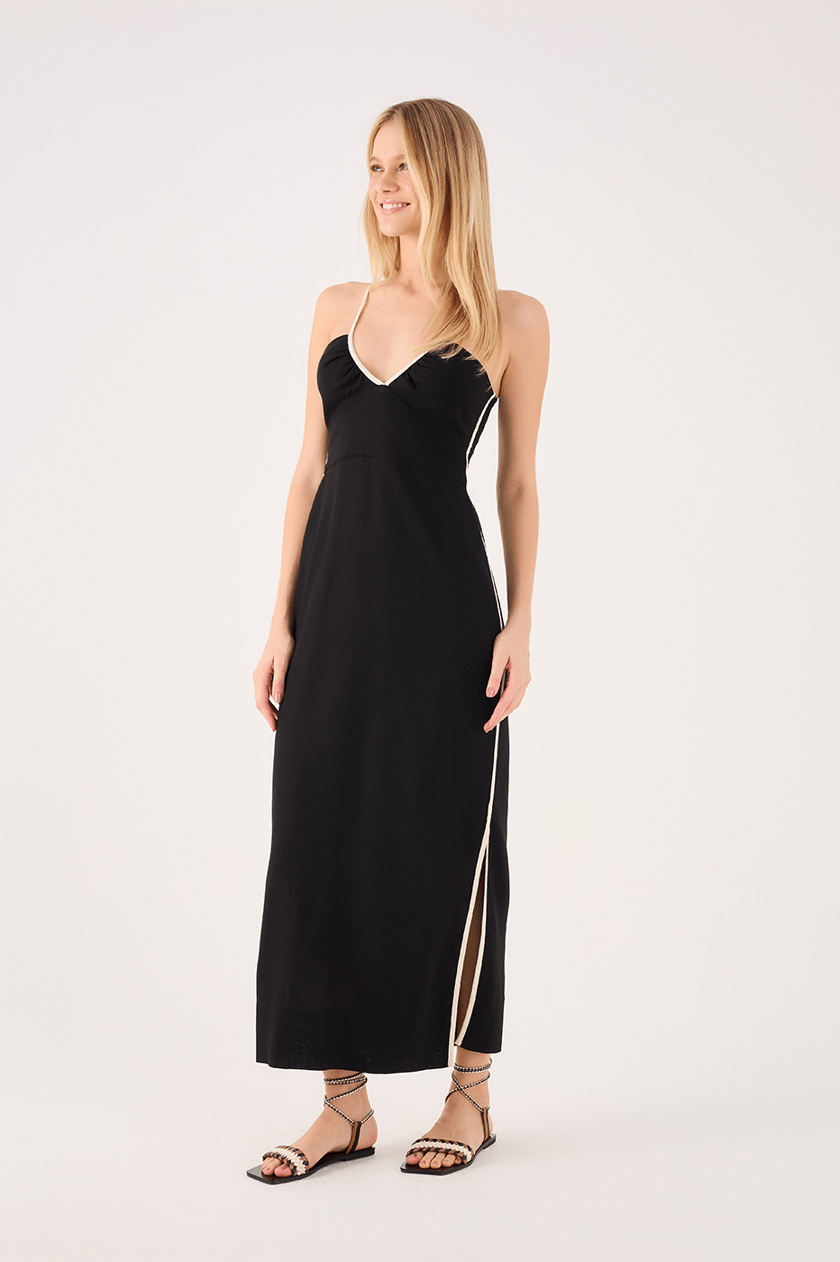 Linen Cropped Piping Dress