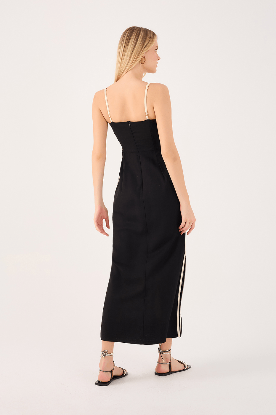 Linen Cropped Piping Dress