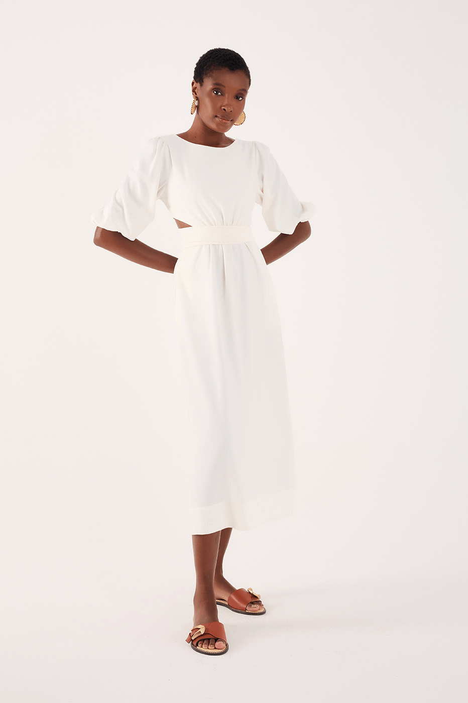 Linen Midi Cutout Tie Dress