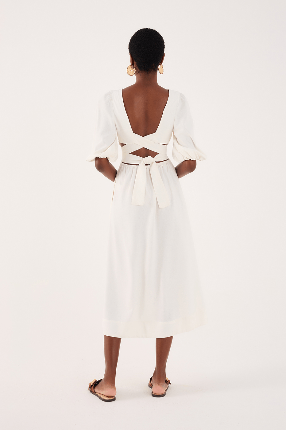 Linen Midi Cutout Tie Dress