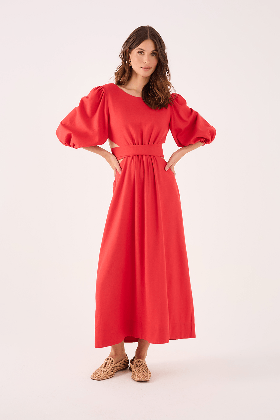 Linen Midi Cutout Tie Dress
