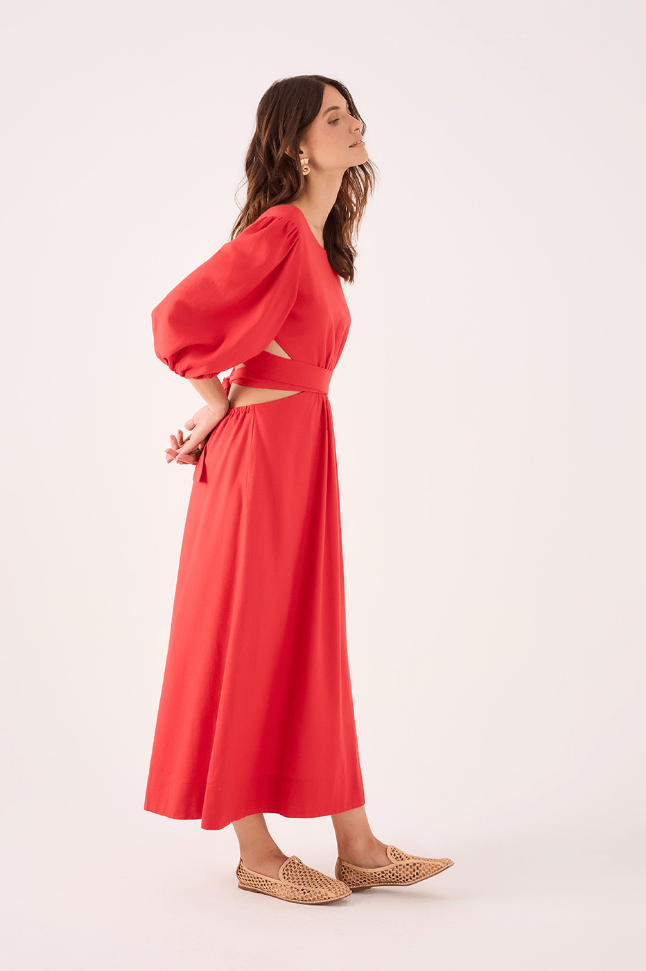 Linen Midi Cutout Tie Dress