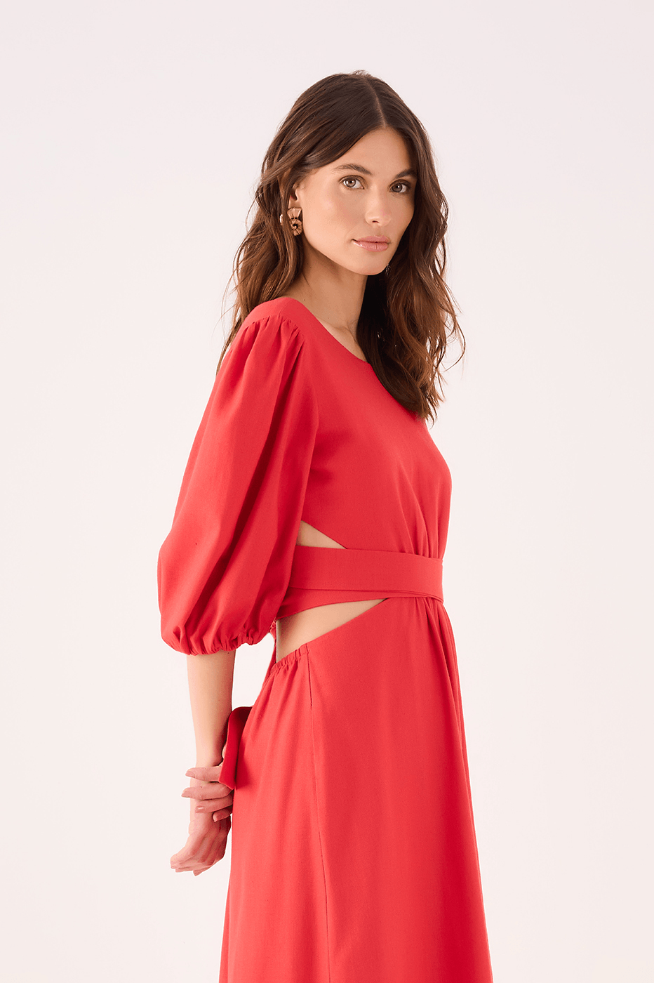 Linen Midi Cutout Tie Dress