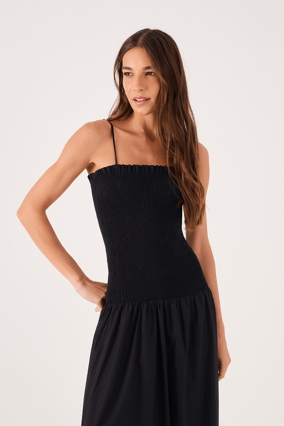 Cotton Cropped Smocked Dress