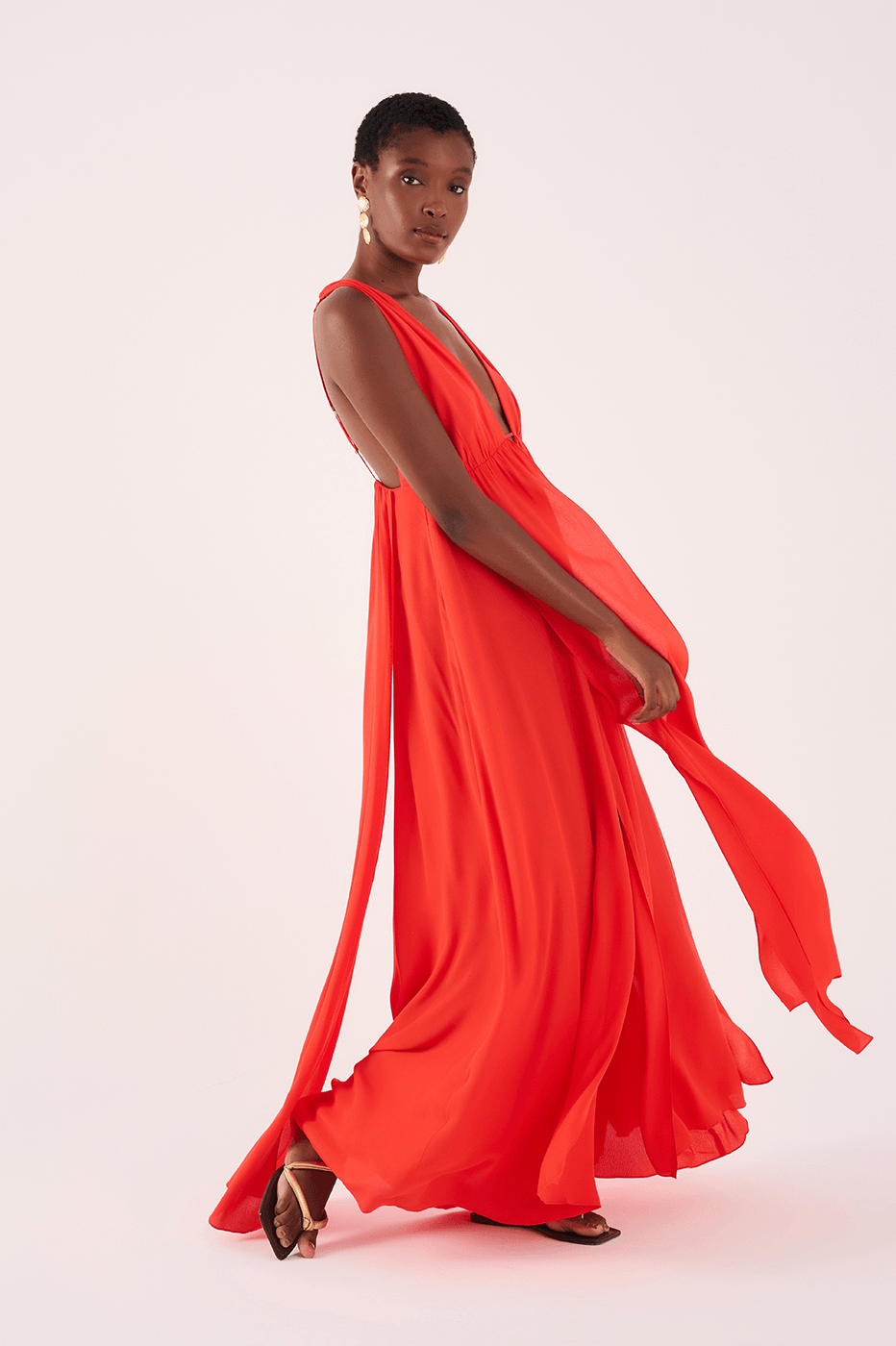 Long Crepe Overlap-Skirt Dress
