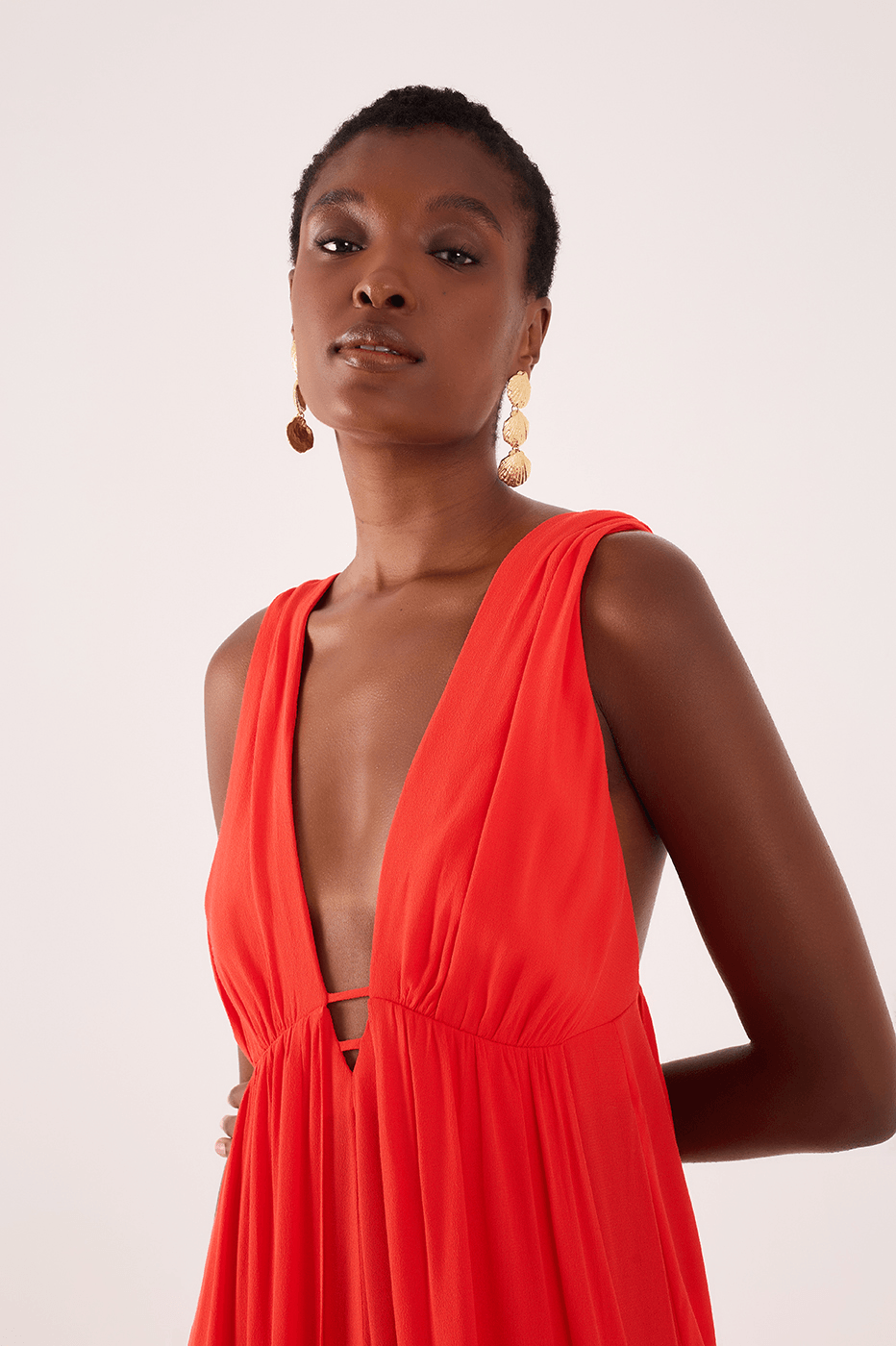 Long Crepe Overlap-Skirt Dress