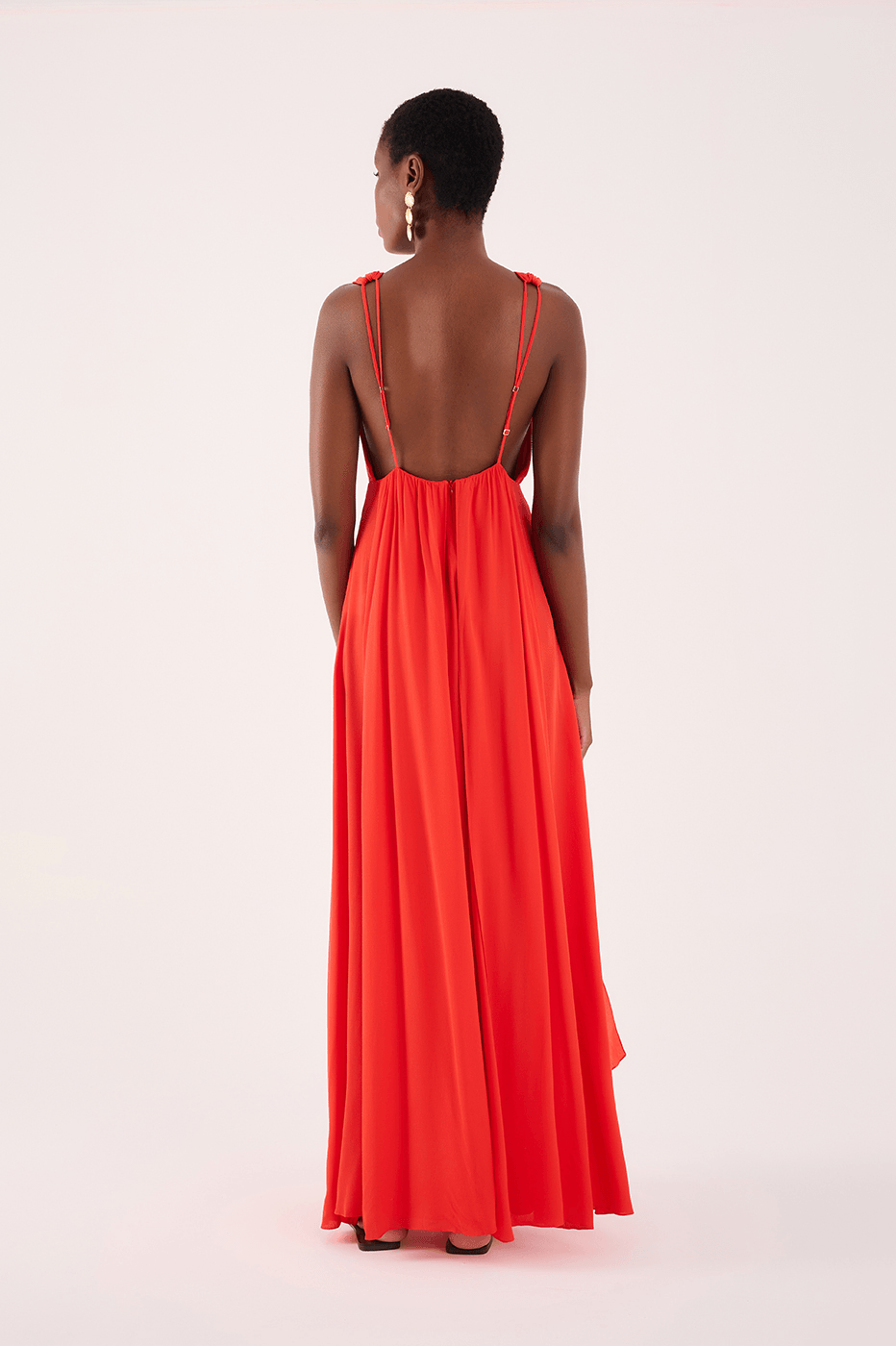 Long Crepe Overlap-Skirt Dress