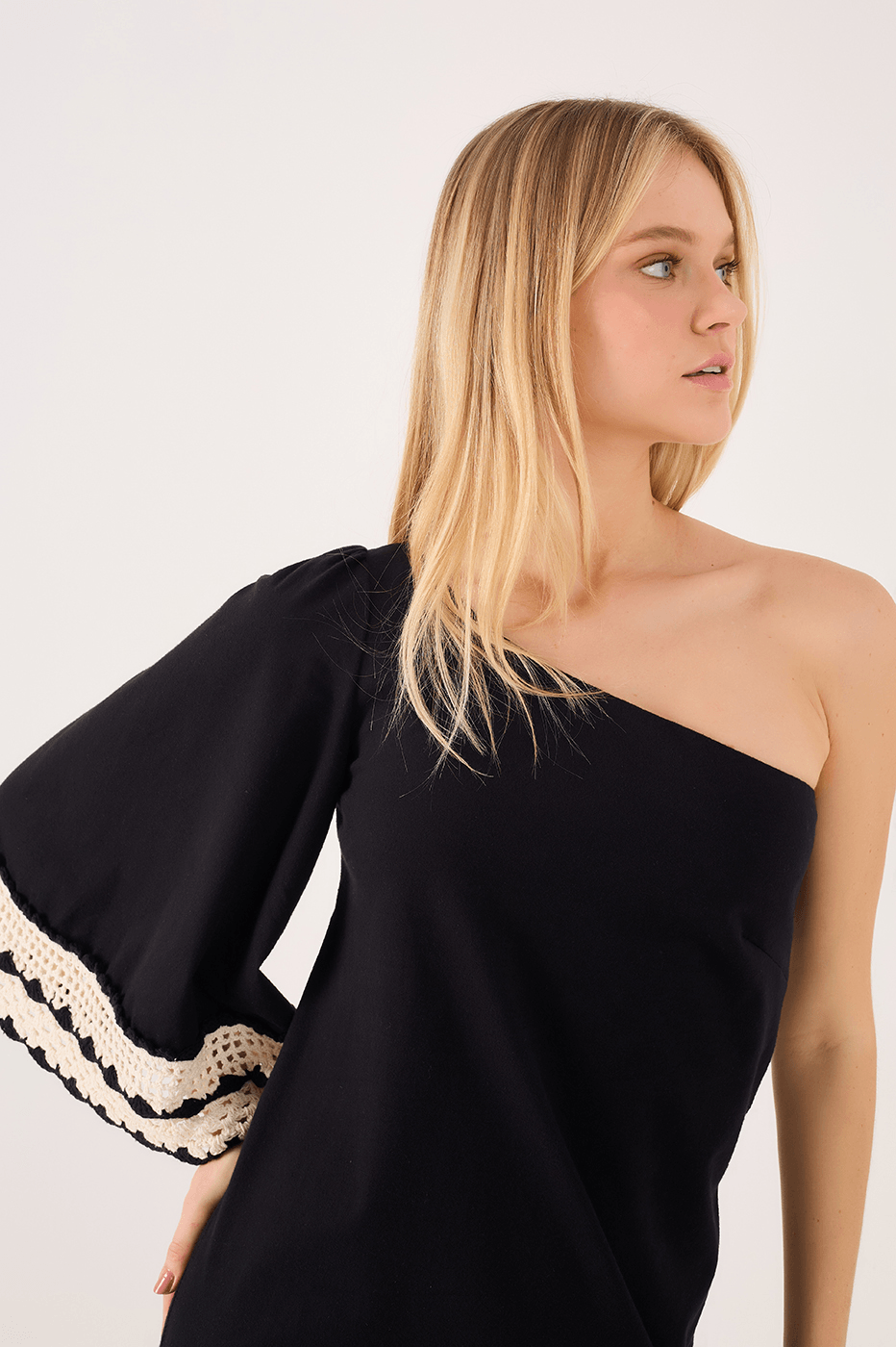 Long Crochet-Sleeve Dress