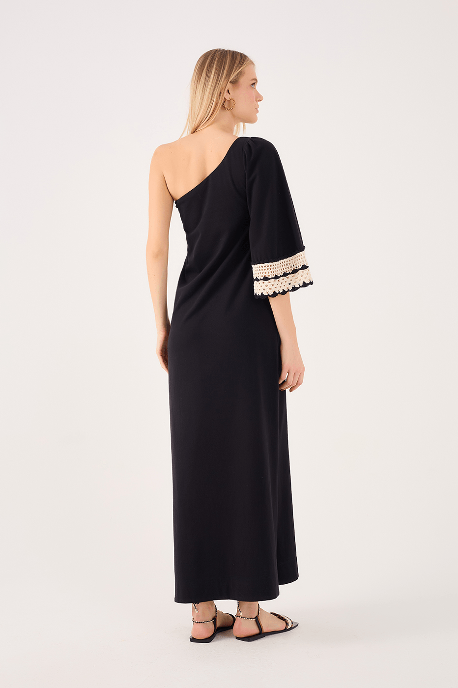 Long Crochet-Sleeve Dress