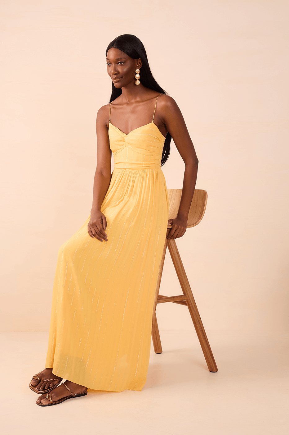 Yellow Lurex Midi Dress with Metal Strap