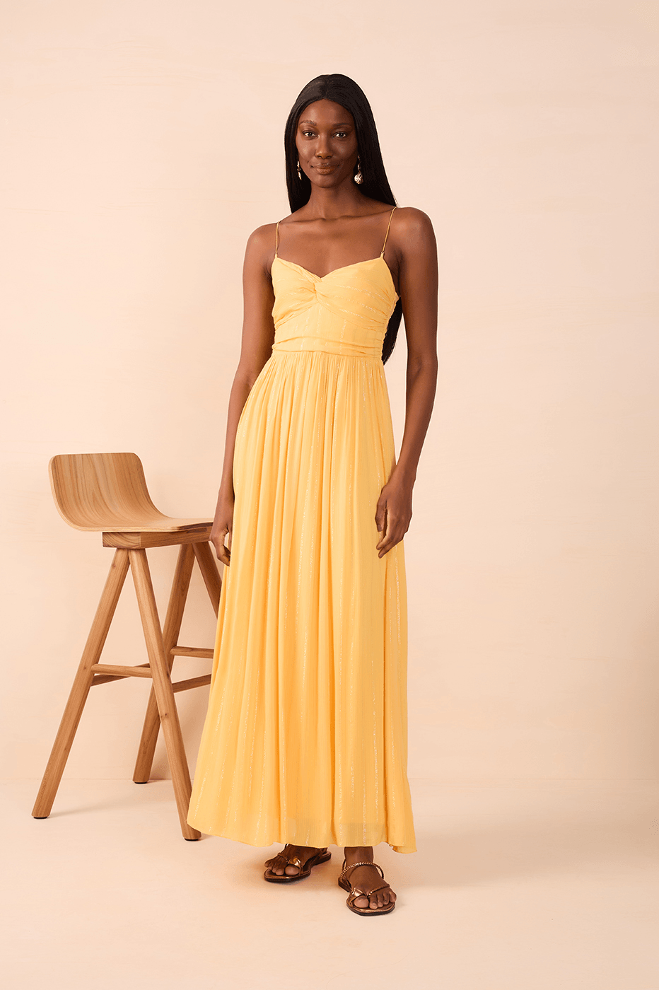 Yellow Lurex Midi Dress with Metal Strap