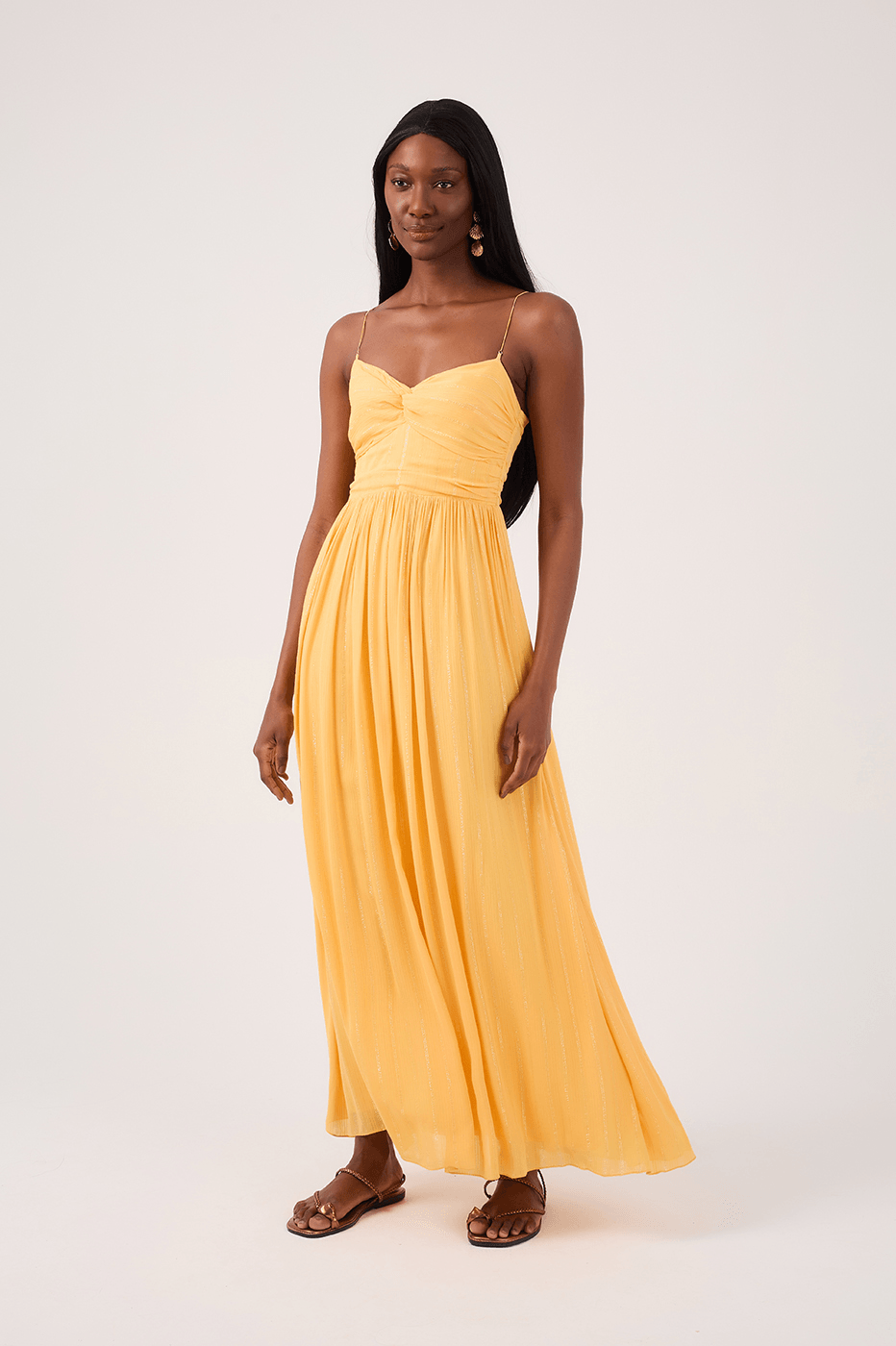 Yellow Lurex Midi Dress with Metal Strap
