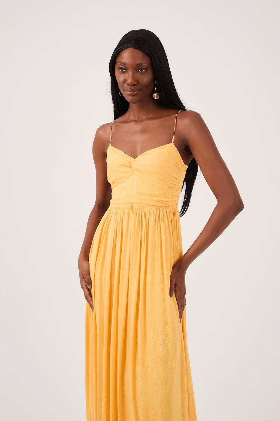 Yellow Lurex Midi Dress with Metal Strap