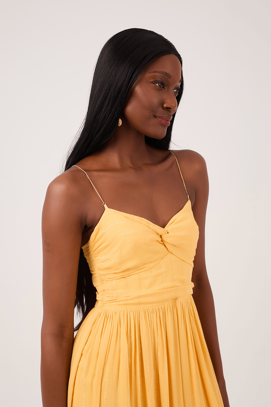 Yellow Lurex Midi Dress with Metal Strap