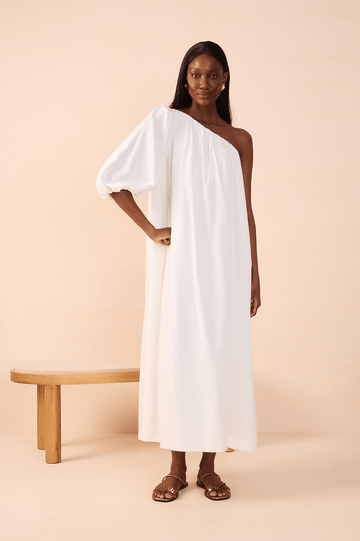 One Shoulder Linen Midi Dress