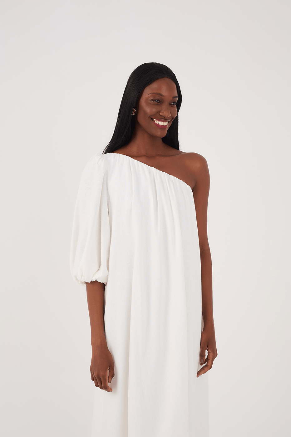 One Shoulder Linen Midi Dress