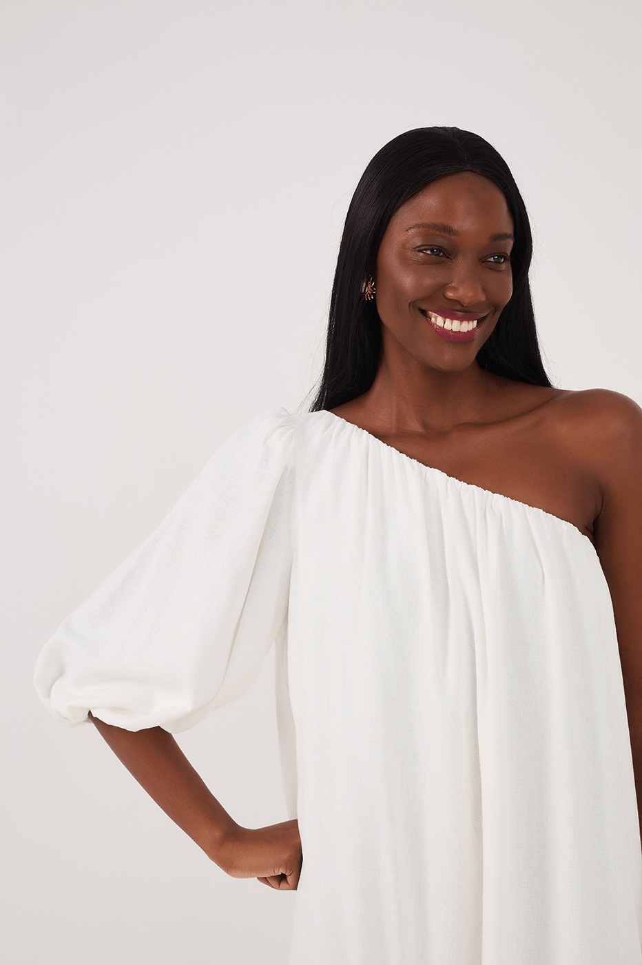 One Shoulder Linen Midi Dress