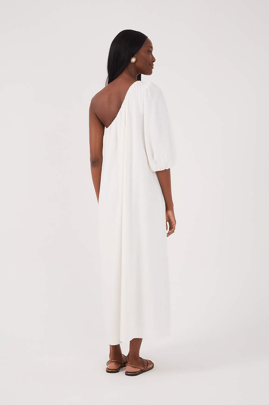 One Shoulder Linen Midi Dress