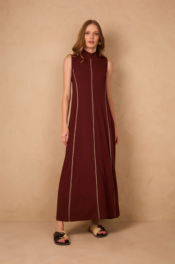 Brown Caffeine Ribbed Stitch  Maxi Dress