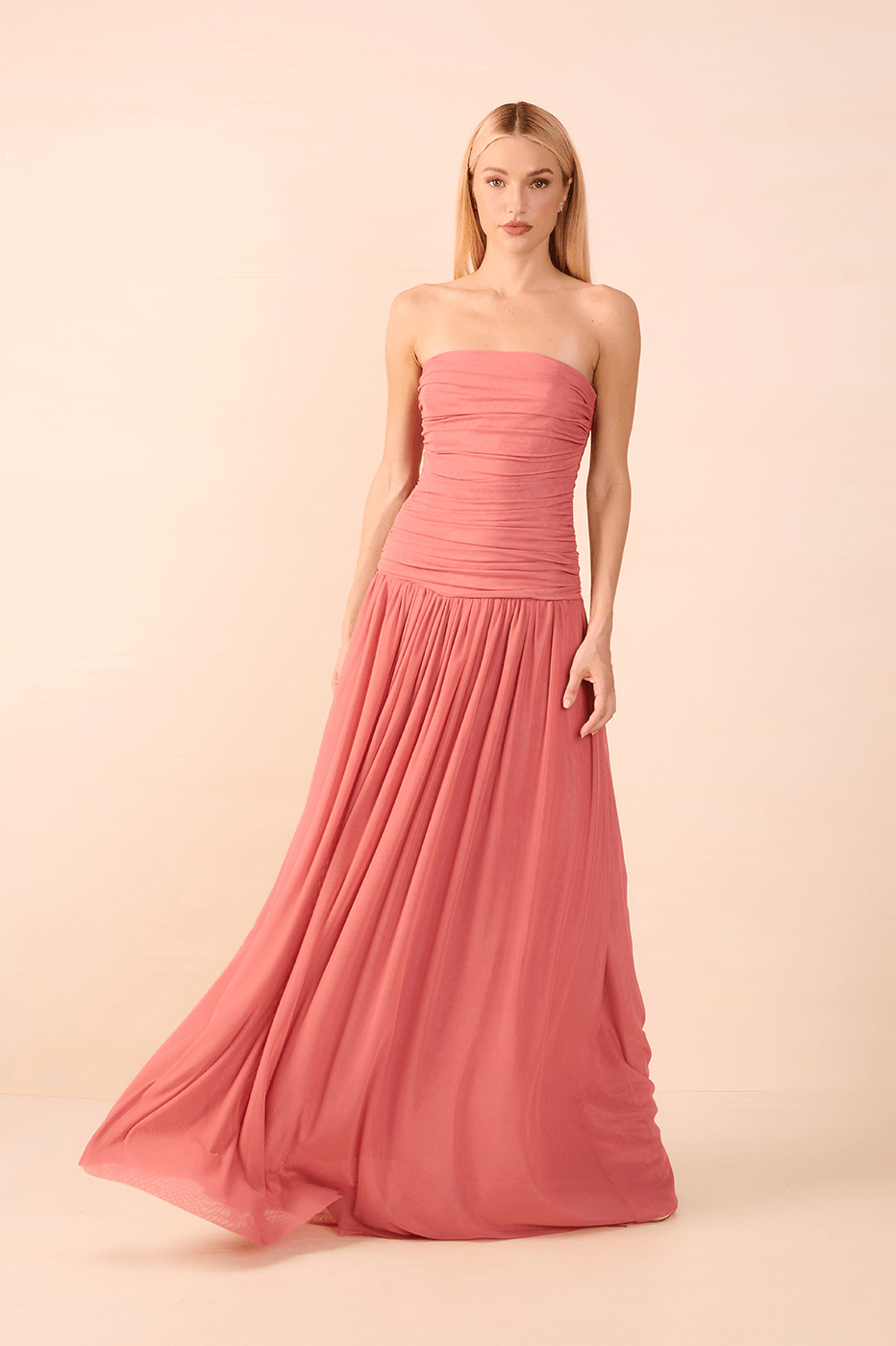 Draped Tulle Maxi Dress