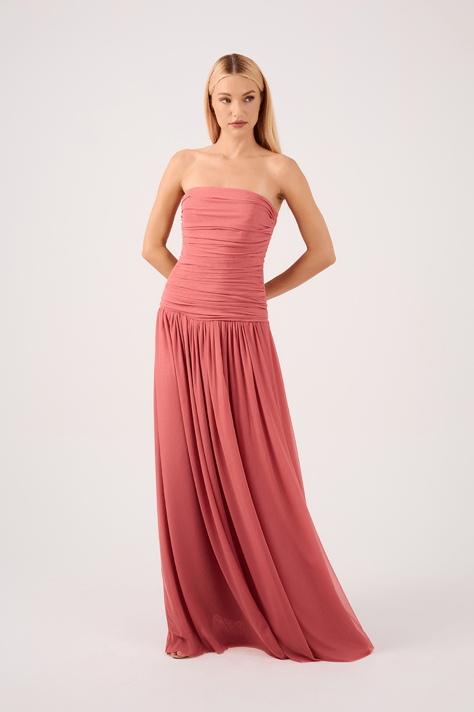 Draped Tulle Maxi Dress