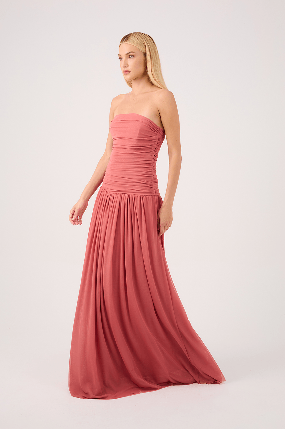 Draped Tulle Maxi Dress