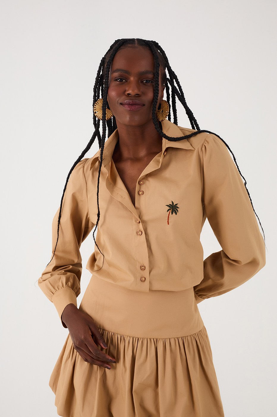 Embroidered Balloon Shirt Dress