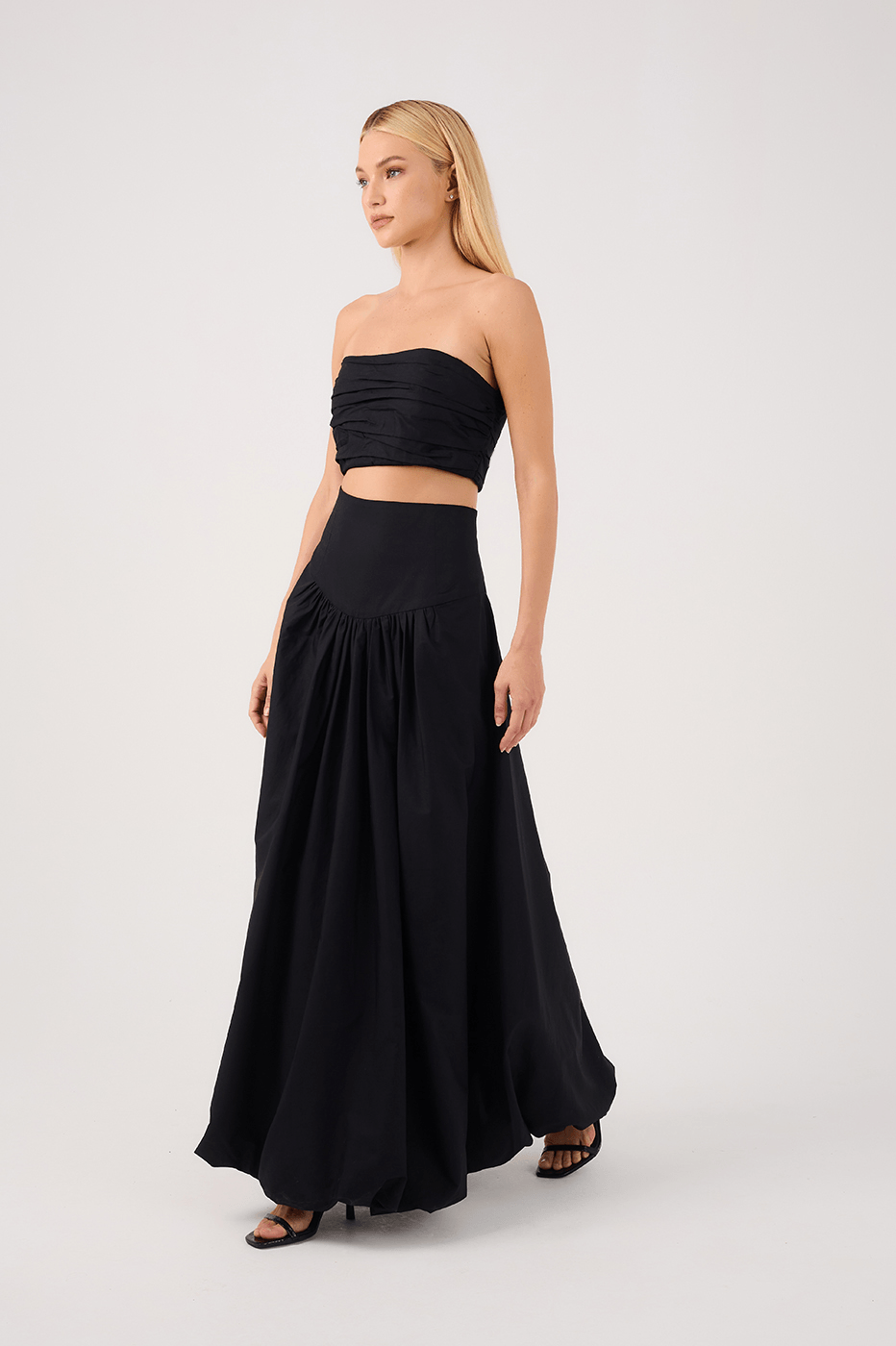 Black Draped Top and Balloon Skirt Set