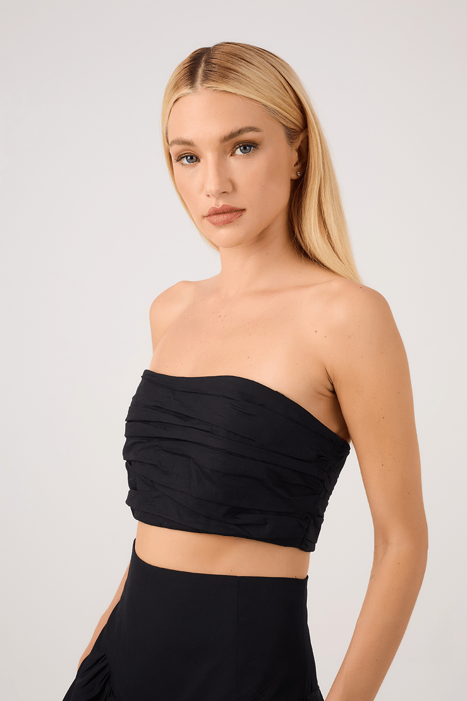 Black Draped Top and Balloon Skirt Set