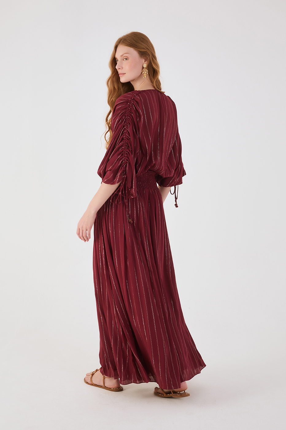 Wine Bossa Lurex  Sleeve Maxi Dress