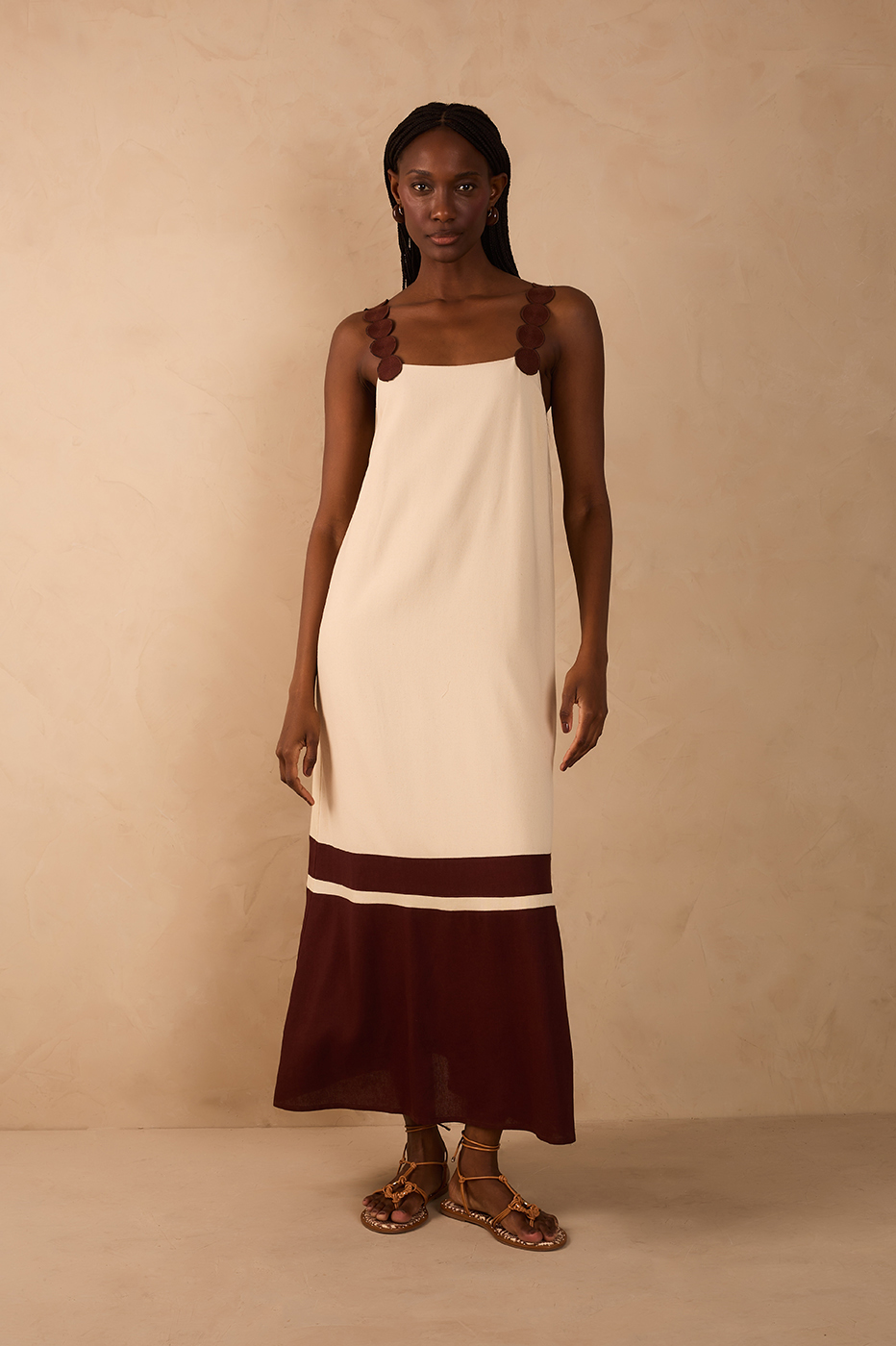 Brown Embroidered Maxi Dress