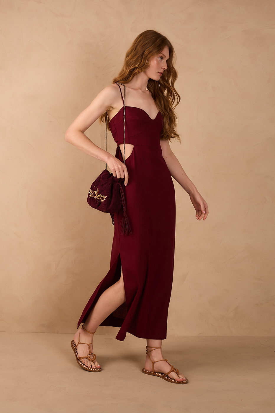 Wine Bossa Cut-Out Maxi Dress