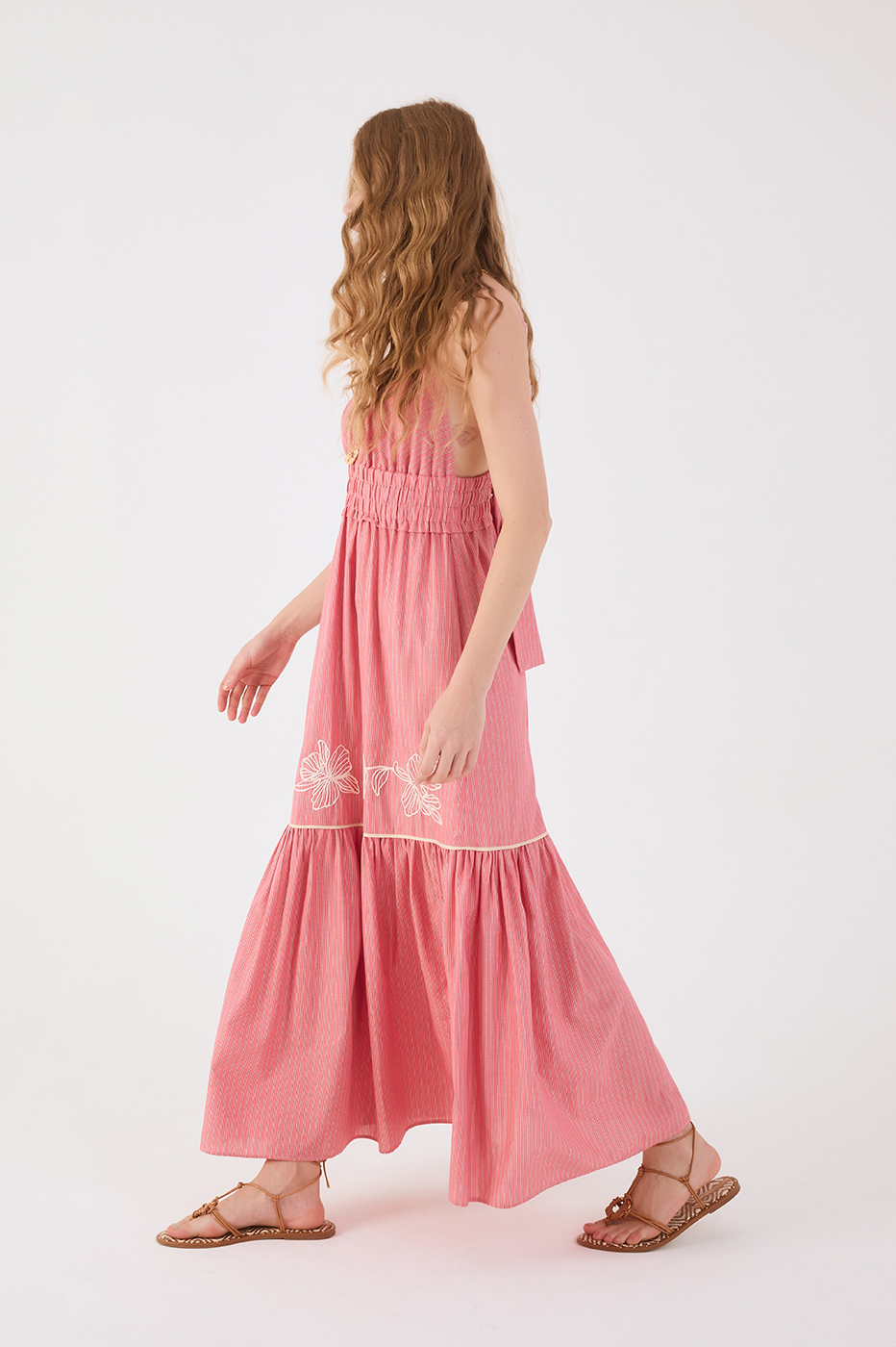 Striped Embroidered Cotton Cropped Dress