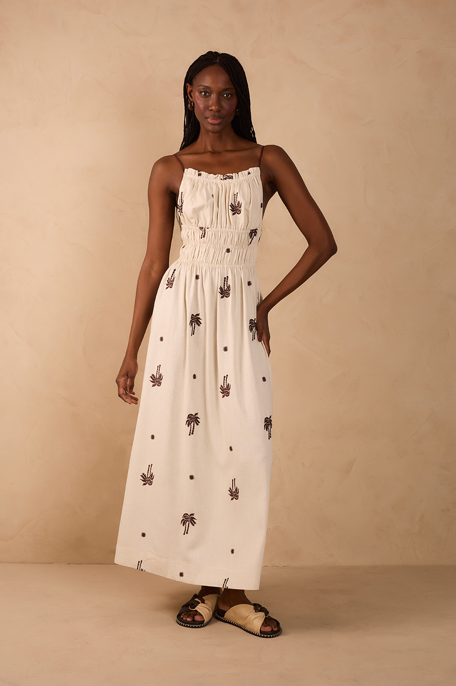 Off-White Embroidered Sun  Maxi Dress