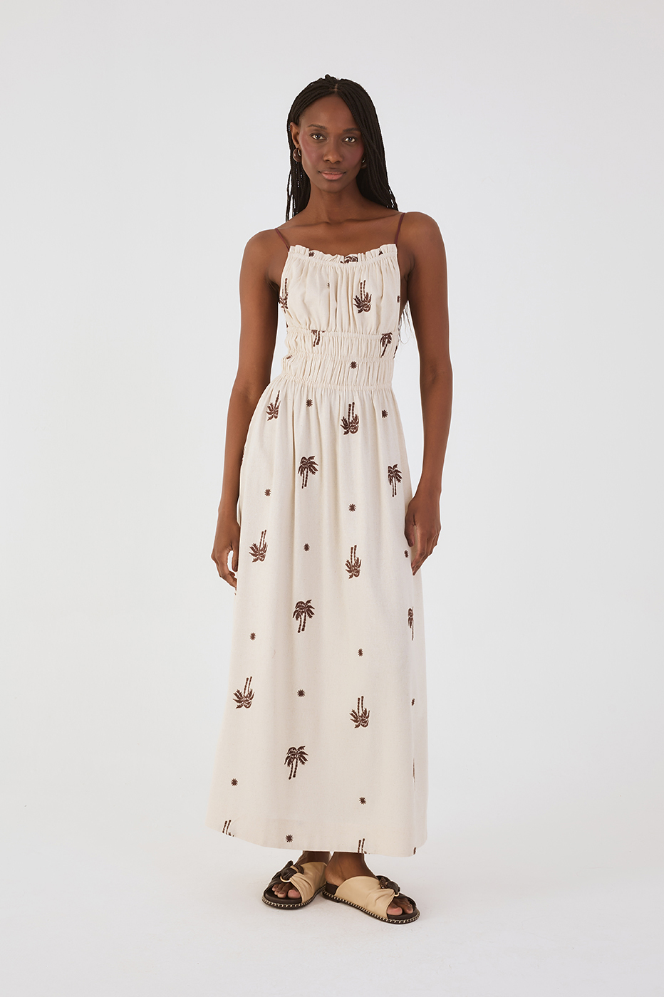 Off-White Embroidered Sun  Maxi Dress
