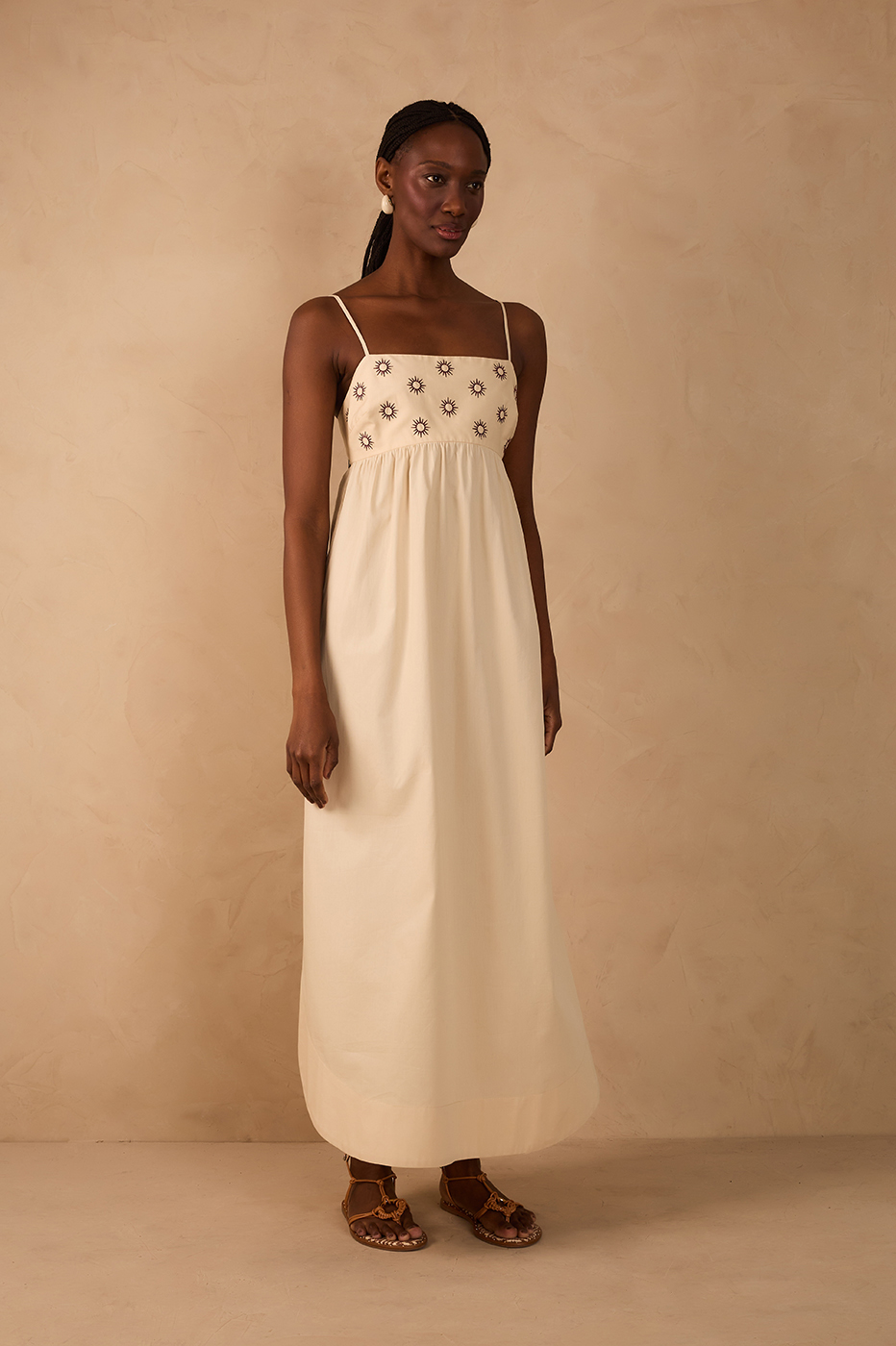 Off-White Embroidered Sun Sleeveless Maxi Dress