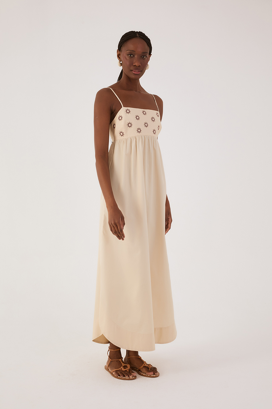 Off-White Embroidered Sun Sleeveless Maxi Dress