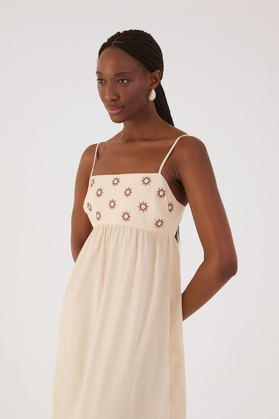 Off-White Embroidered Sun Sleeveless Maxi Dress