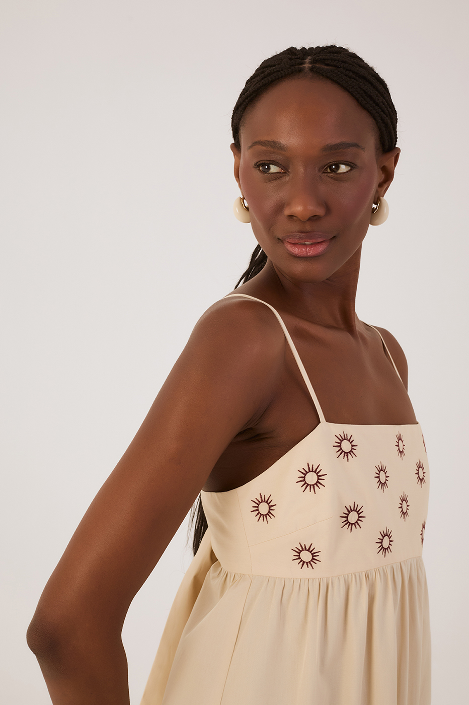 Off-White Embroidered Sun Sleeveless Maxi Dress