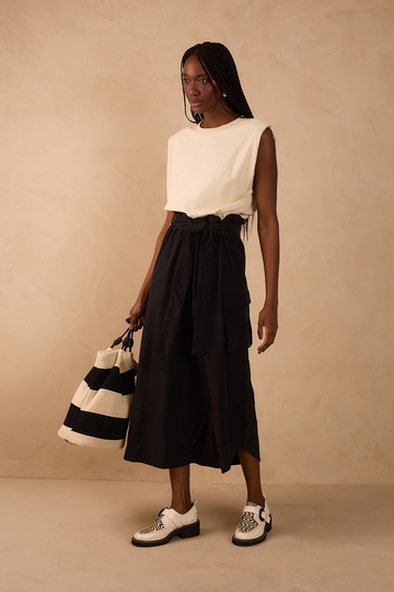 Black And White Front Ties T-Shirt Bodice Nylon Maxi Dress