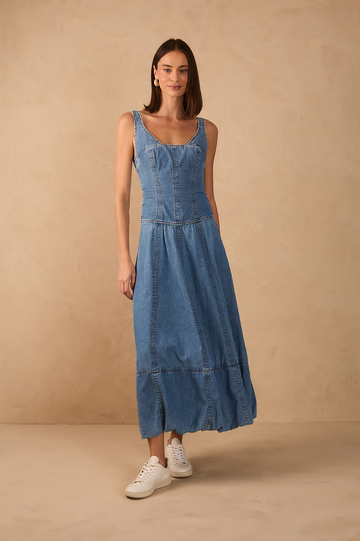 Denim Balloon Maxi Dress