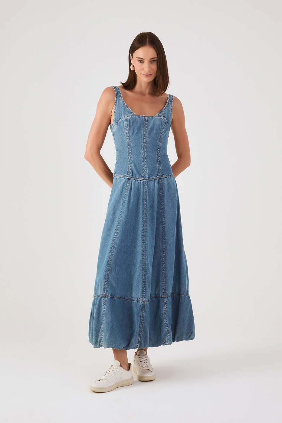 Denim Balloon Maxi Dress
