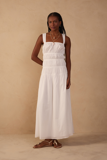 Off-White Smocked Square Neck Maxi Dress