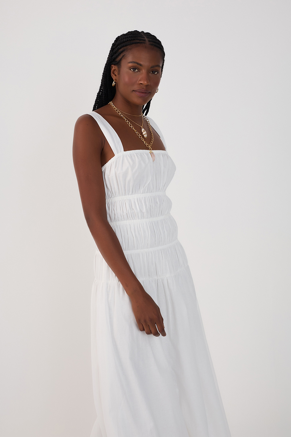 Off-White Smocked Square Neck Maxi Dress