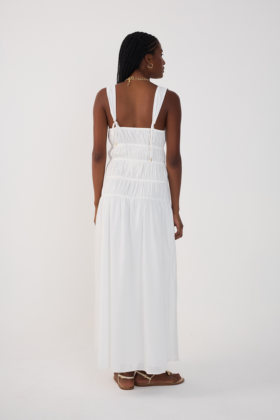 Off-White Smocked Square Neck Maxi Dress