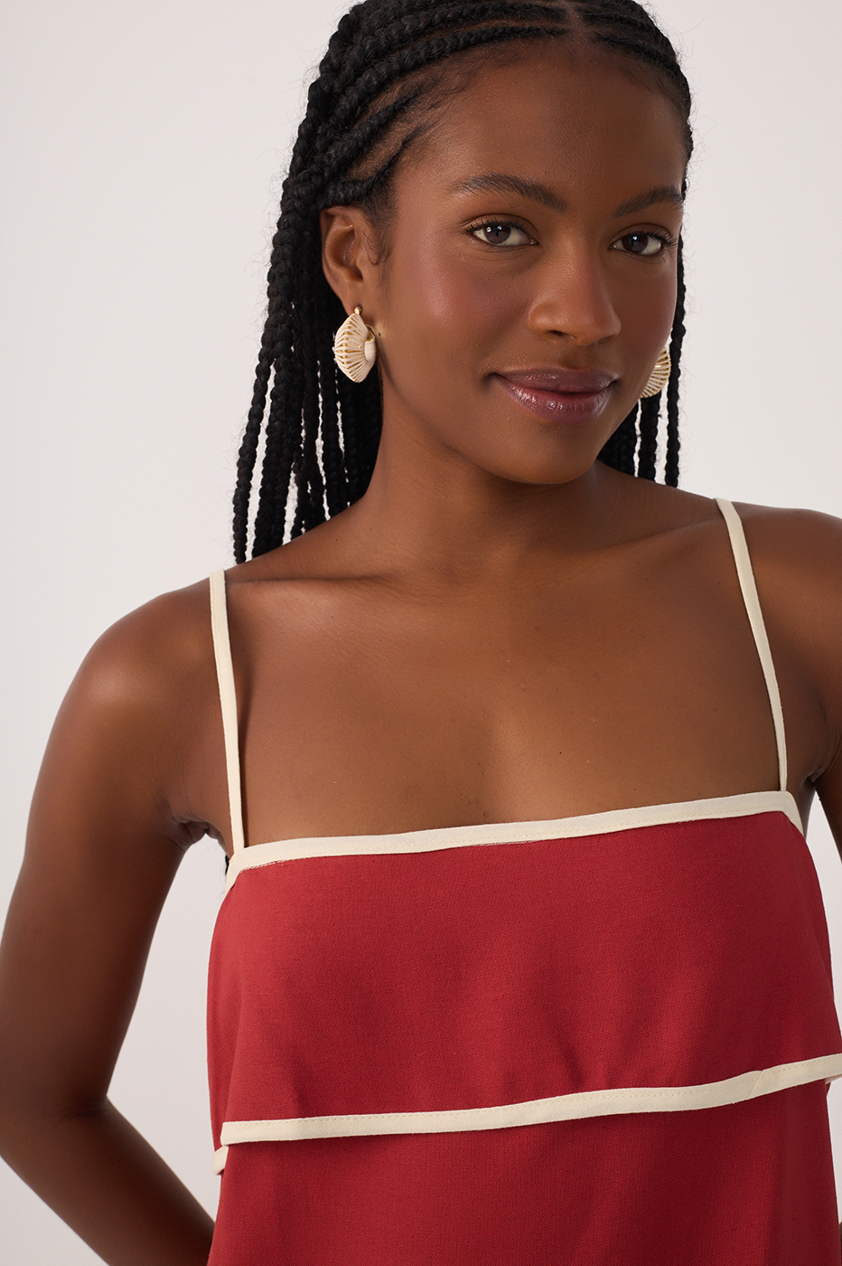 Red Flap Neckline Straps Midi Dress